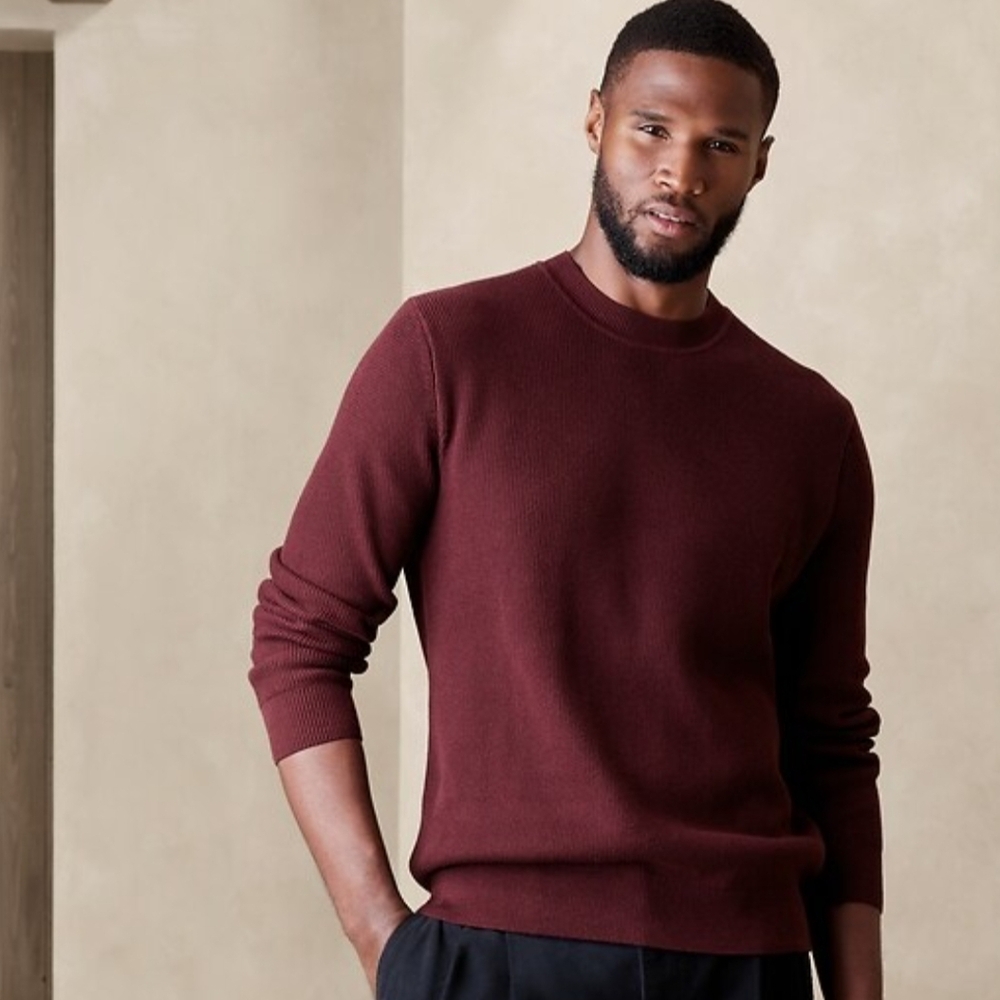 NWT Banana Republic Men's Rich Burgundy Crewneck Sweater Sz L Merino Wool